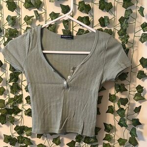 Brandy Melville Women's Green Ribbed Top